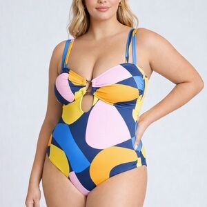 Eloquii NWT Hardware Swimsuit Women’s Size 16 One Piece Colorful Cutout Swim